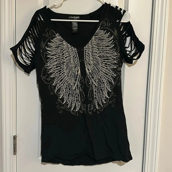 Women's t shirt with shredded arms and wings on front and back - Picture 1 of 5